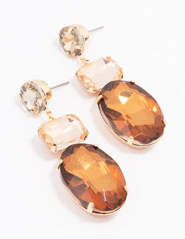 Fox wing earrings-Gold Molten Amber Stone Statement Drop Earrings