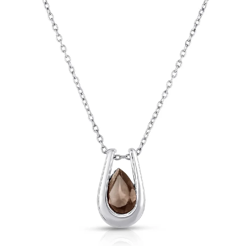 Chunky gem necklaces-Dolce Giavonna Sterling Silver Smokey Quartz Teardrop Necklace