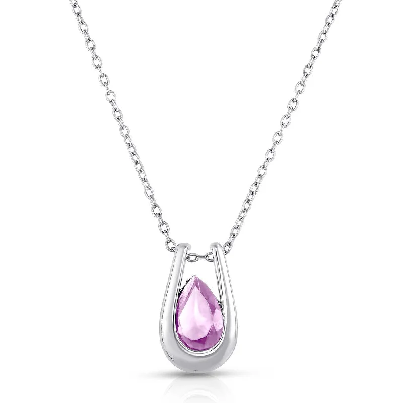 Ruby stone necklaces-Dolce Giavonna Sterling Silver Amethyst Teardrop Necklace