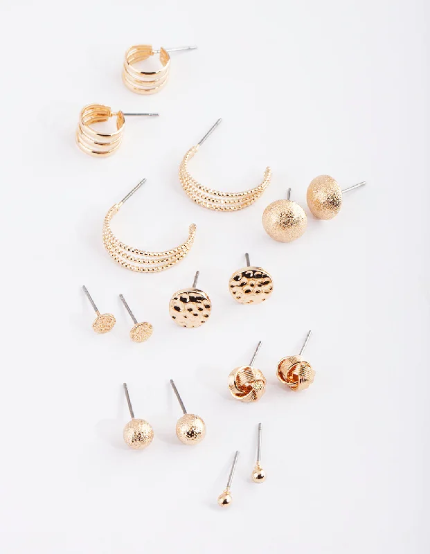 Astro charm earrings-Gold Classic Stud & Huggie Earring 8-Pack