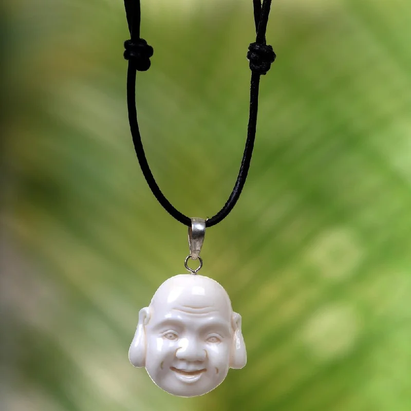 Tide shape necklaces-Handmade Leather 'Jovial Balinese Buddha' Necklace (Indonesia)