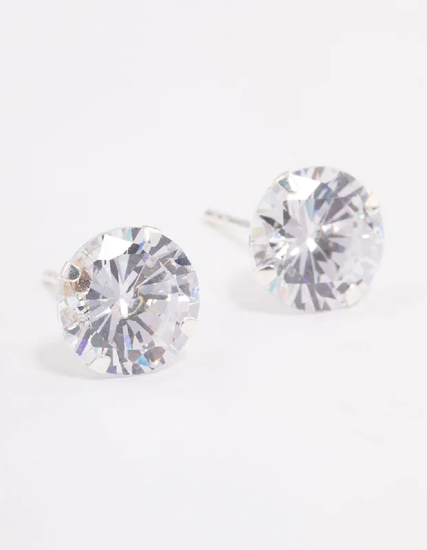 Bead braid earrings-Sterling Silver Cubic Zirconia Triple Stud Earrings