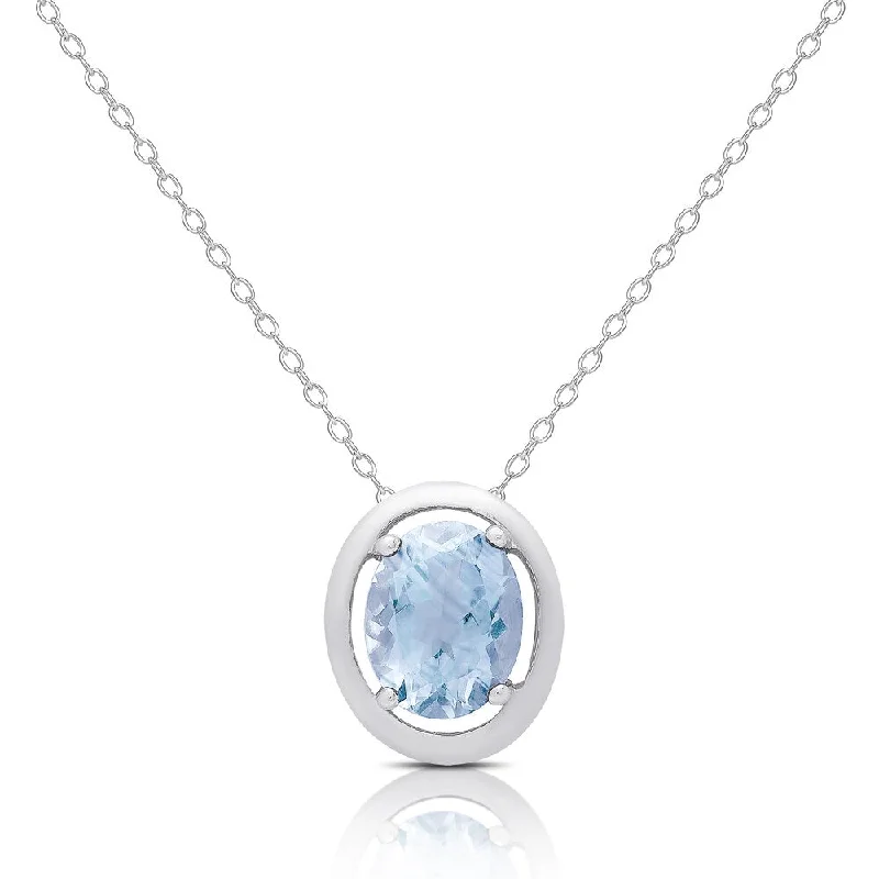 Spirit eye necklaces-Dolce Giavonna Sterling Silver Blue Topaz Oval Necklace