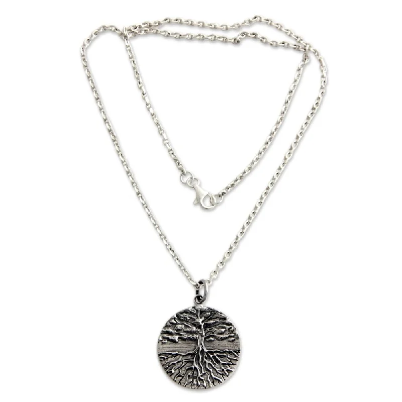 Tribal tassel necklaces-Handmade Men's Sterling Silver Necklace Tree of Life (Indonesia) - 7'6" x 9'6"