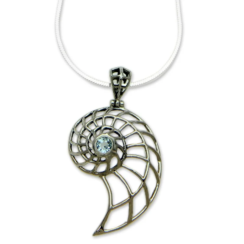 Vivid gem necklaces-NOVICA Sparkling Nautilus, Blue topaz pendant necklace