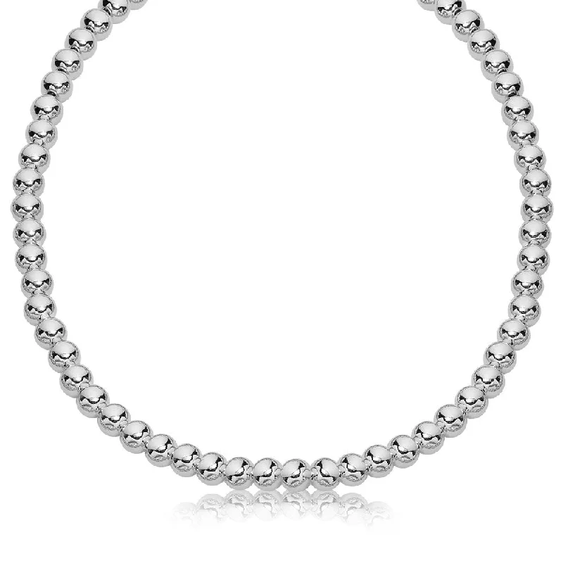 Baroque pearl necklaces-Sterling Silver Polished Bead Necklace with Rhodium Plating (6mm)