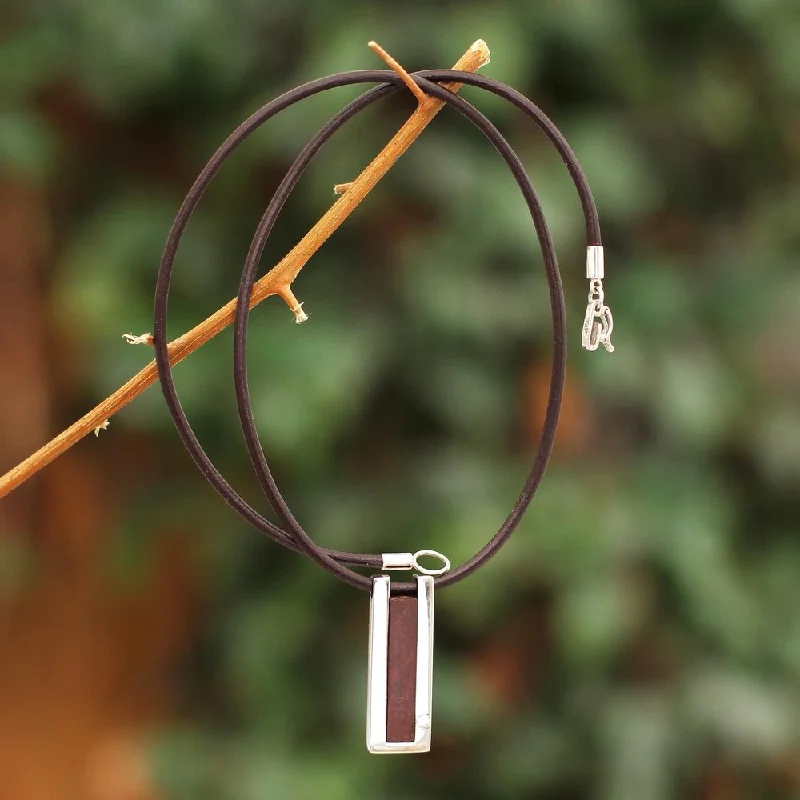 Stretch cord necklaces-Handmade Sterling Silver Leather 'Brown Quechua Minimalist' Cubic Zirconia Necklace (Peru)