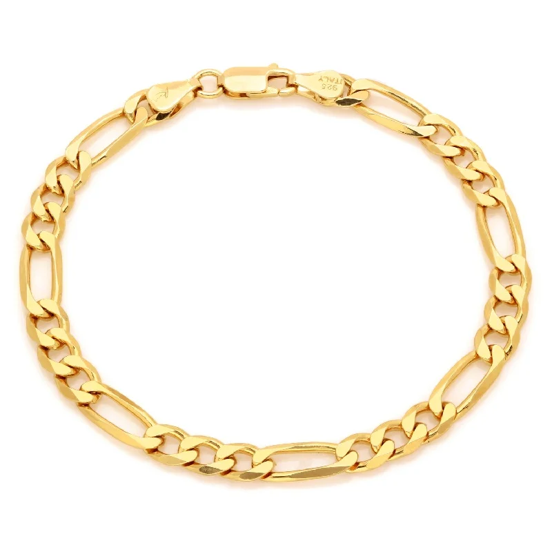 Glossy cuff bangles-Roberto Martinez Yellow Gold Plated Silver 6 mm Diamond-cut Figaro Bracelet