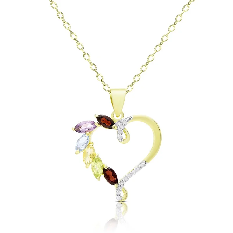 Ripple pattern necklaces-Dolce Giavonna Gold Over Sterling Silver Multi Gemstone and .08ct TDW Diamond Heart Necklace