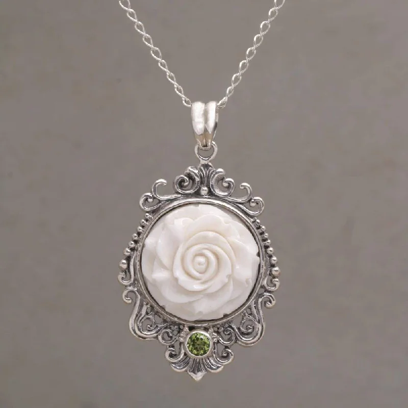 Thin silk necklaces-Handmade Sterling Silver 'Dreamy Rose' Peridot Necklace (Indonesia)