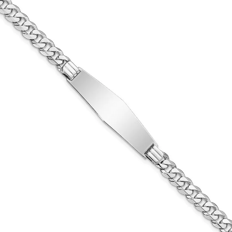 Astro theme bangles-Curata 10mm 14k White Gold Engravable Flat Curb Link Soft Diamond Shape ID Bracelet