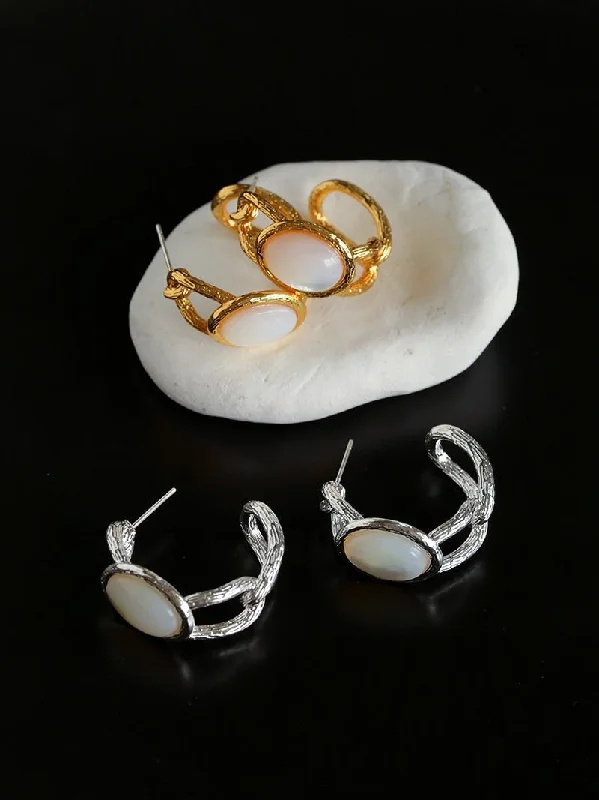 Silk cord earrings-Oval White Mother-of-Pearl Twist Earrings