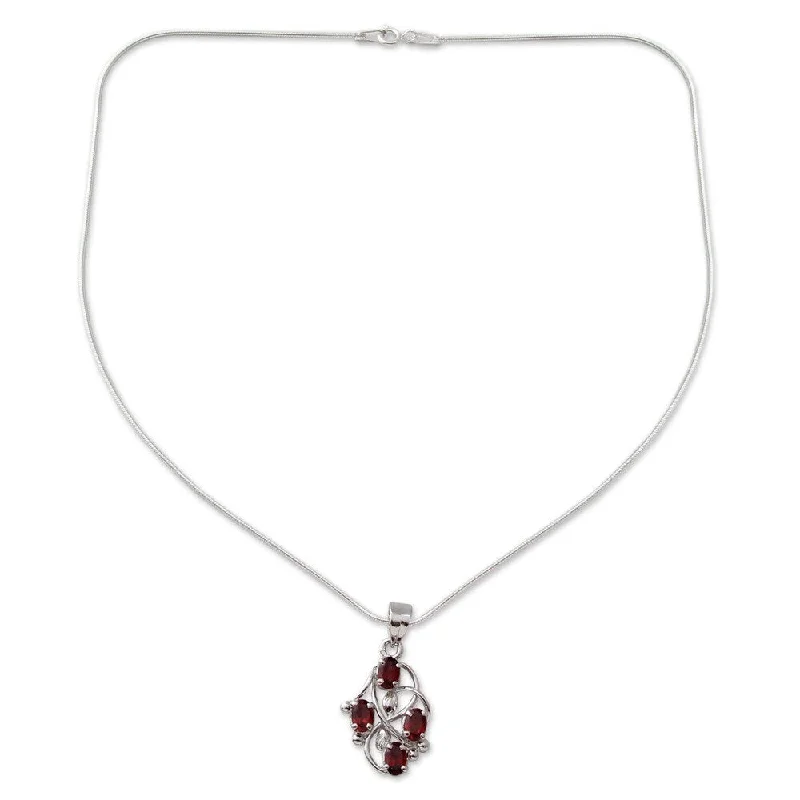 Regal diamond necklaces-Handmade Floral Vines Garnet Necklace (I