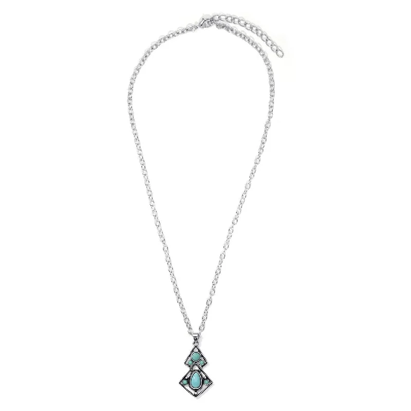 Victorian style necklaces-Silver Plated Simulated Turquoise Pendant Necklace