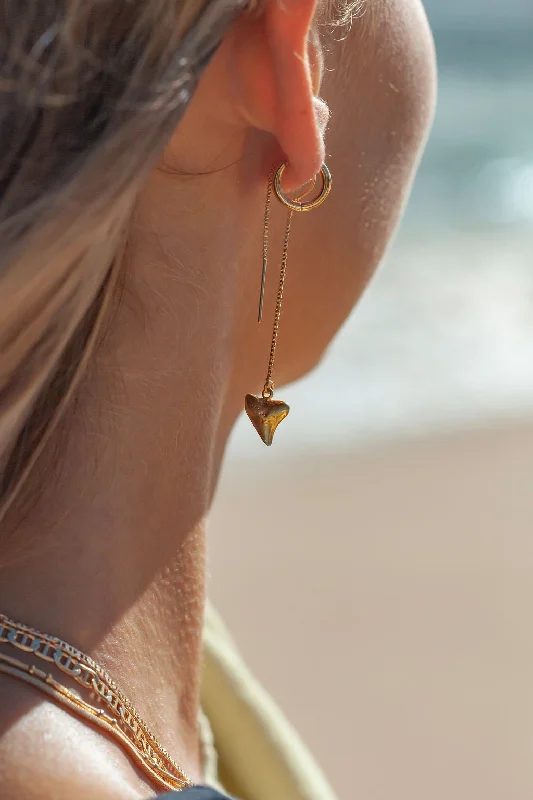 Alloy metal earrings-Petite Gold Shark Tooth Threader Earrings - Mano Petite