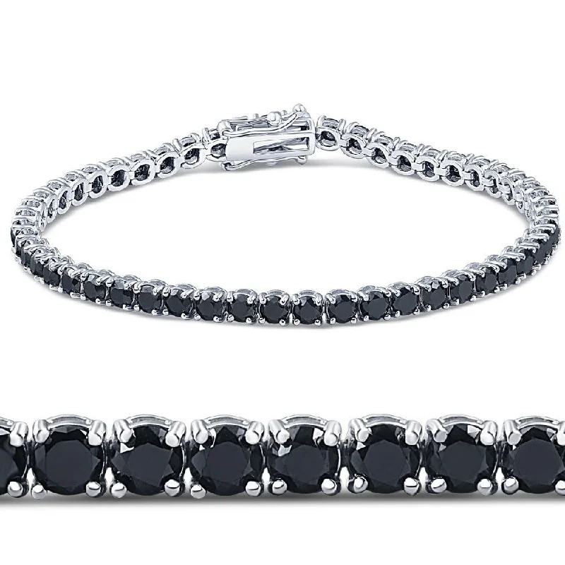 Woven tribal bangles-7 1/4 Ct Black Diamond Tennis Bracelet 14k White Gold 7"