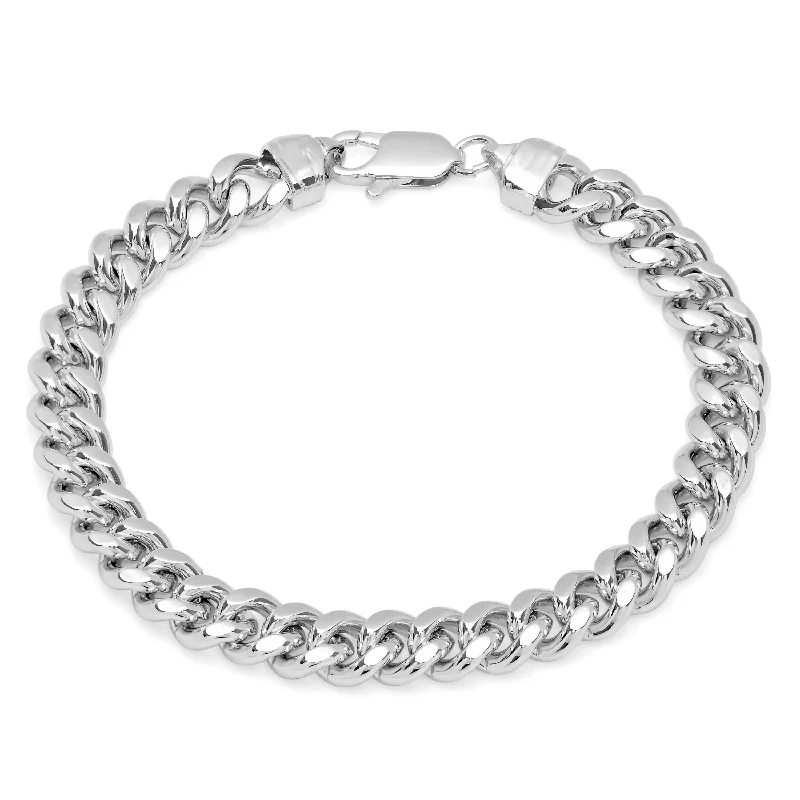 Topaz stone bangles-Roberto Martinez Rhodium Plated Silver 8.5-inch Men's Cuban Link Bracelet (9.25mm)