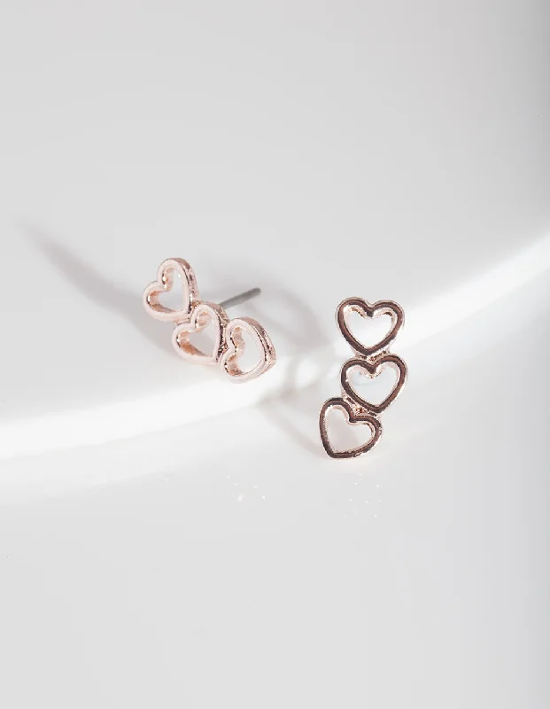 Amethyst stud earrings-Rose Gold Heart Stud Earring