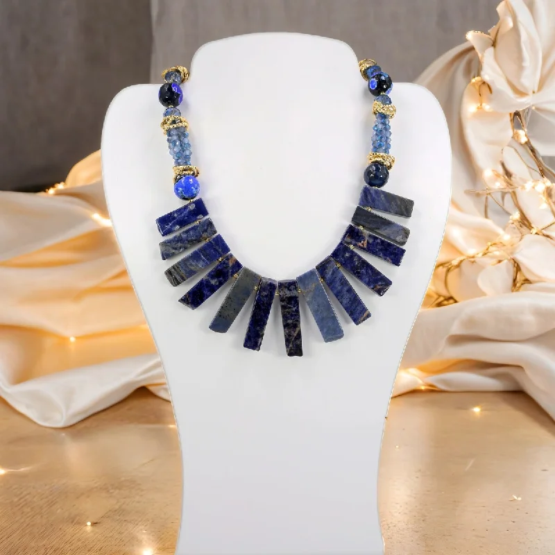 Spinel necklaces-Sodalite, Crystals and Agate Statement Necklace