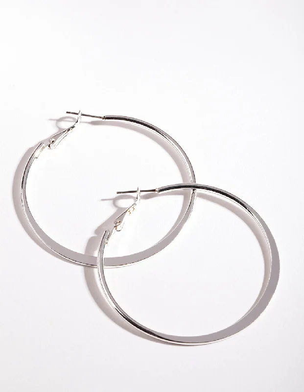 Thick bar earrings-Silver Flat Edge 5cm Hoop Earrings