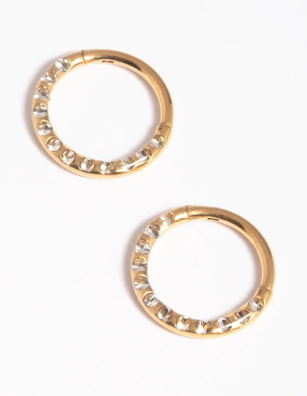 Thin hoop earrings-Gold Plated Surgical Steel Pave Hoop Earrings