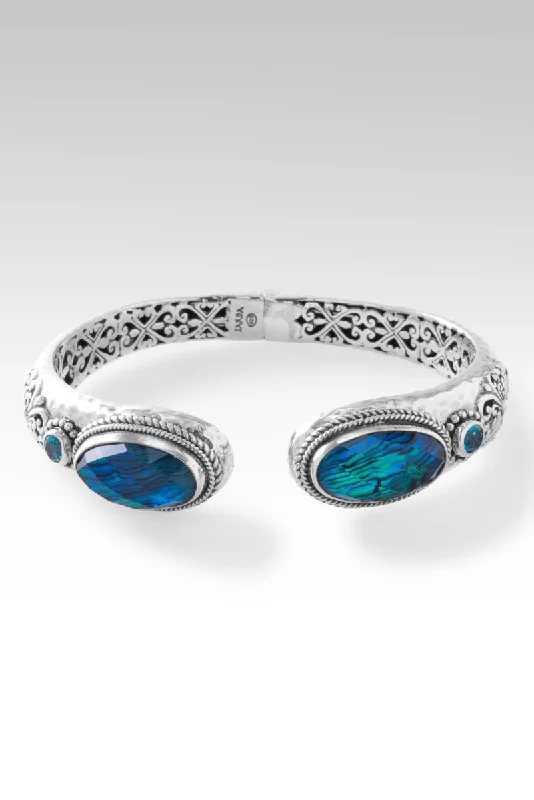 Retro deco bangles-Wondrous Grace Tip-to-Tip Bracelet™ in Bali Waters Abalone & Quartz Triplet