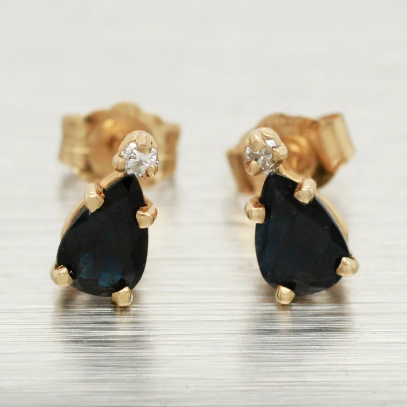 Smooth stud earrings-Vintage 1.00ctw Sapphire Teardrop Earrings | 14k Yellow Gold Studs