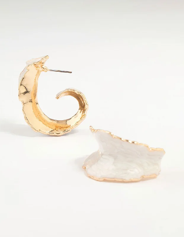 Petal hoop earrings-Gold White Acrylic Hoop Earrings