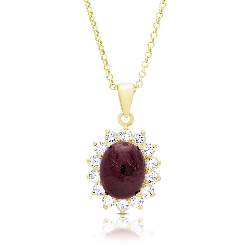 Topaz necklaces-Dolce Giavonna Gold Over Silver Oval Ruby Necklace