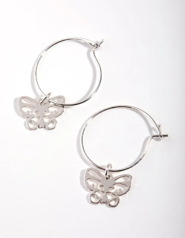 Layered drop earrings-Silver Cutout Butterfly Huggie Earrings