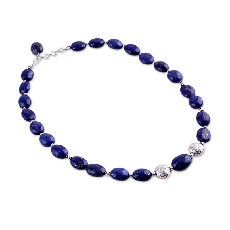 Braided cord necklaces-Handmade Forever Love Oval Lapis Lazuli Beads Necklace (India)