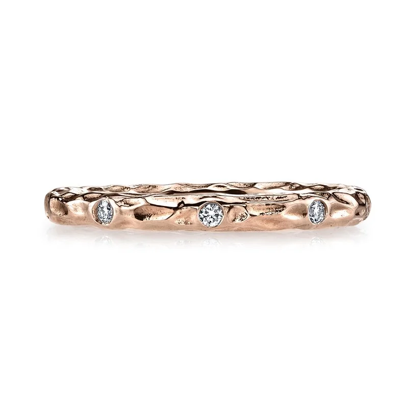 Glossy eternity engagement rings-14K Rose Gold 0.14ct. Bezel Set Diamond Textured Stackable Fashion Ring