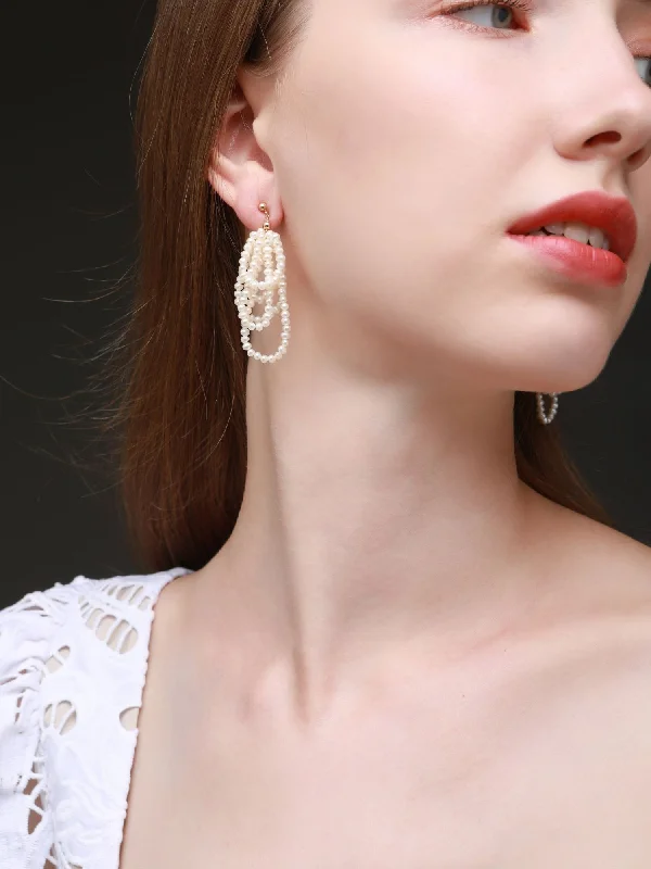 Bead braid earrings-Starry Series Short Hoop Pearl Drop Earrings