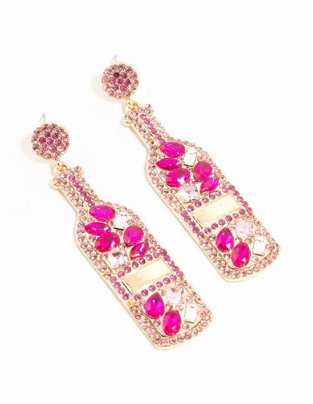 Alloy metal earrings-Gold Luxe Pink Champagne Bottle Earrings