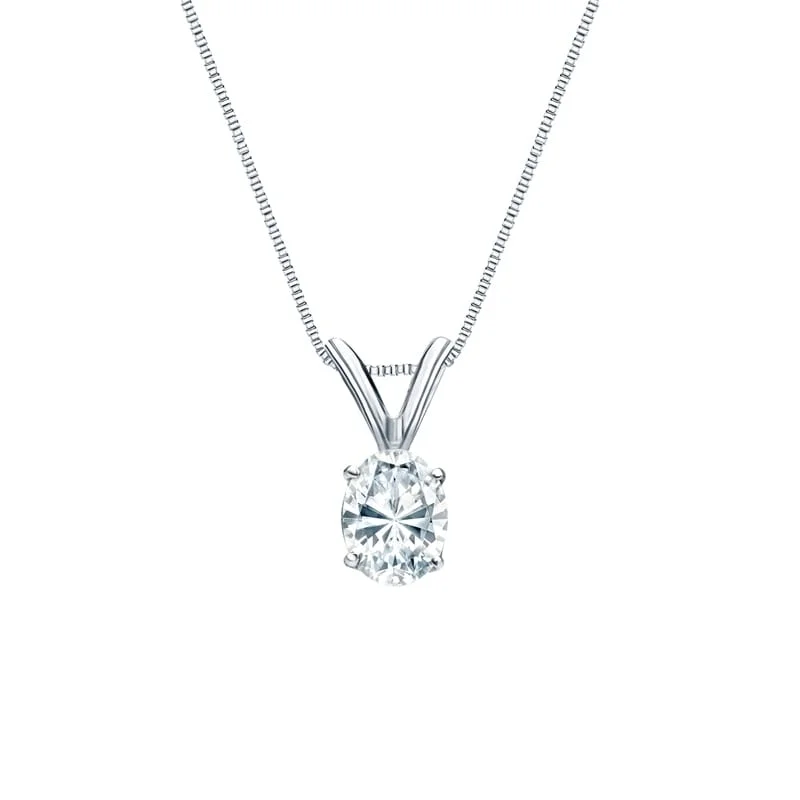 Light wood necklaces-Auriya 18k Gold 0.30ctw Oval Solitaire Lab Grown Diamond Necklace 4-Prong Basket (H-I VS) - 0.3