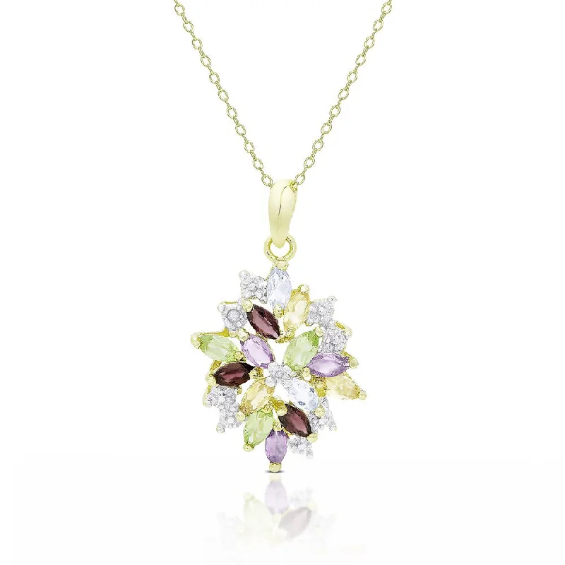 Vibrant enamel necklaces-Dolce Giavonna Gold Over Sterling Silver Multi Gemstone Cluster Necklace