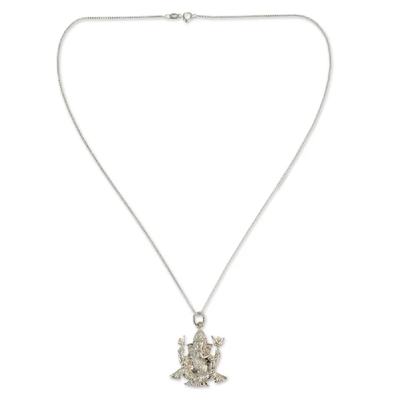 Crystal-twisted necklaces-Handmade Sterling Silver 'Pious Ganesha' Necklace (India)