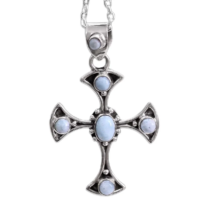 Raised disc necklaces-Handmade Sacred Memory Sterling Silver Larimar Necklace (India)