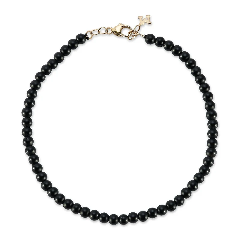 Wide geometric bangles-14kt 4mm Onyx Beaded Bracelet