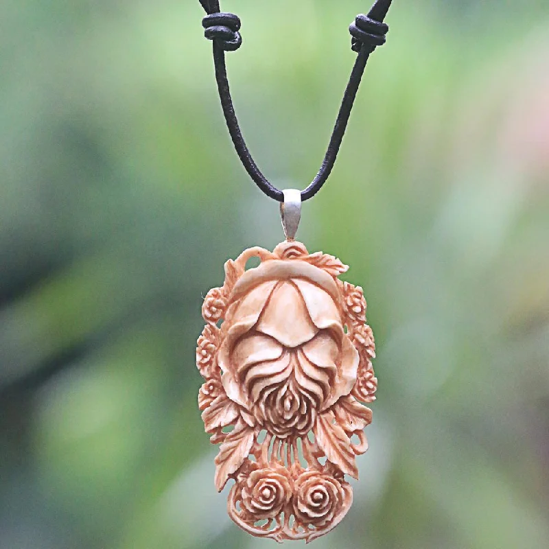 Fox charm necklaces-Handmade Leather 'Antique Rose' Flower Necklace (Indonesia)