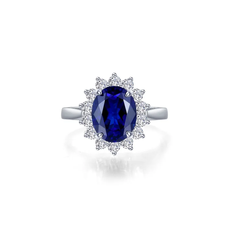 Flat knot engagement rings-Lafonn Simulated Diamond & Fancy Lab Grown Blue Sapphire Halo Fashion Ring SYR022SP