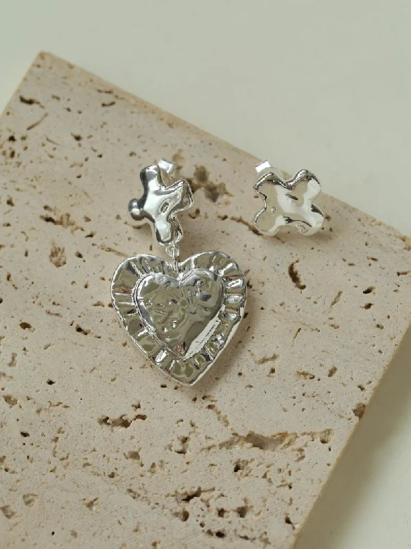 Java tile earrings-Asymmetrical Heart Cross Pendant Earring