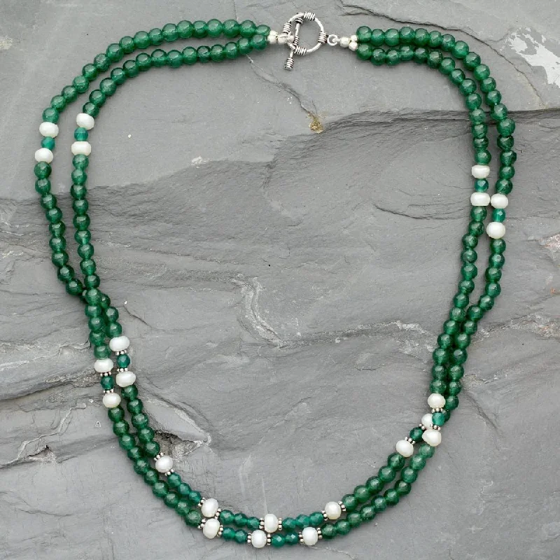 Galaxy charm necklaces-Handmade Sterling Silver 'Indian Meadows' Aventurine Onyx Pearl Necklace (6mm) (India)