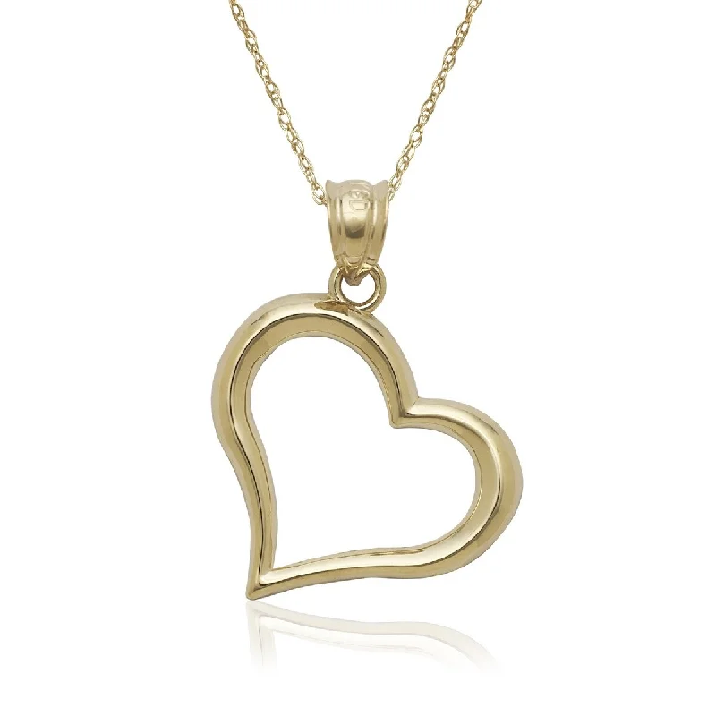 Victorian style necklaces-14k Yellow Gold Bold Polished Open Heart Pendant 16-inch Gold-filled Chain Necklace