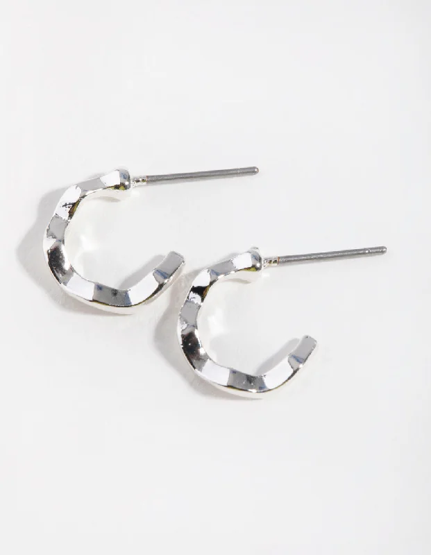 Subtle dangle earrings-Silver Squiggle Mini Hoop Earrings