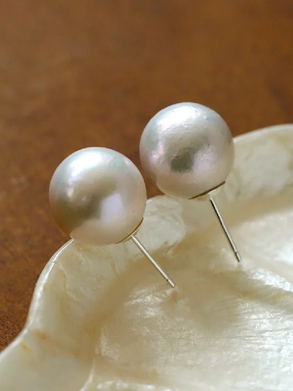 Alloy metal earrings-Textured Wrinkled Round Baroque Pearls Studs Earrings