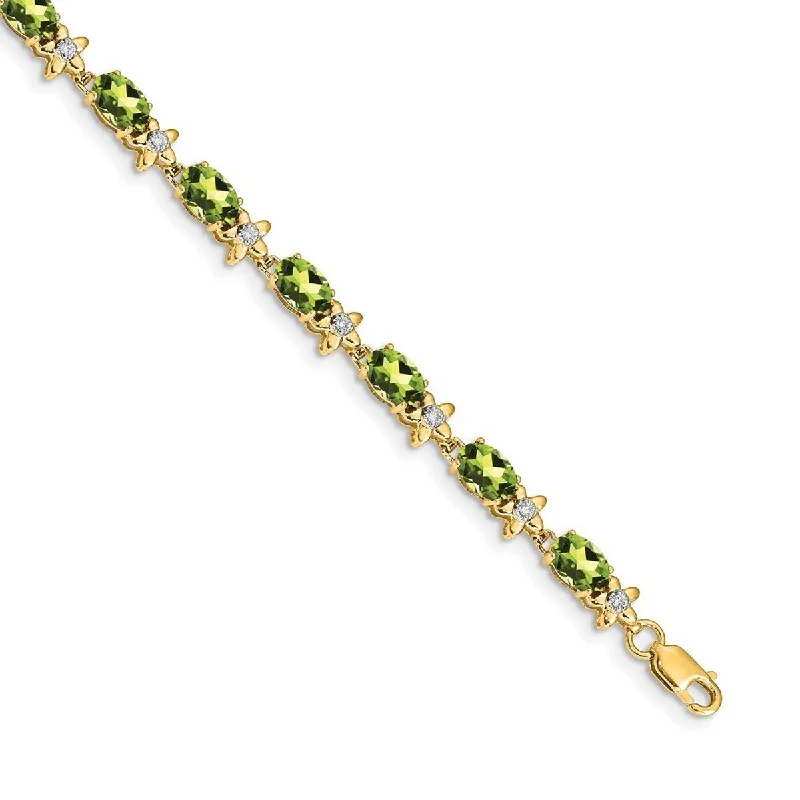 Wide cuff bangles-Curata 4.5mm 14k Floral Diamond Peridot Bracelet