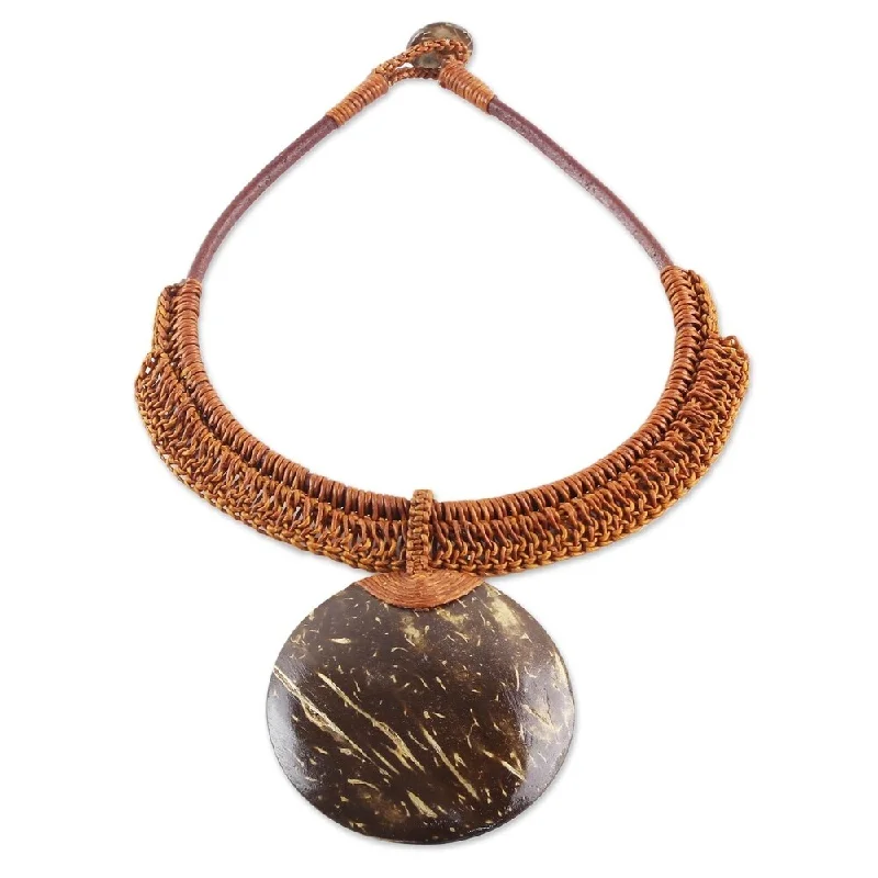 Zodiac charm necklaces-Handmade Coconut Shell Leather 'Rustic Moon' Necklace (Thailand)