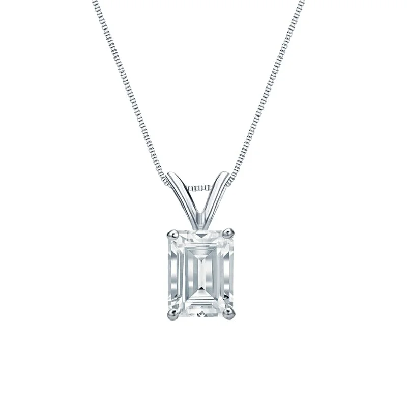 Silk fringe necklaces-Auriya Platinum 1.25ctw Emerald Solitaire Lab Grown Diamond Necklace 4-Prong Basket (H-I VS) - 1.25