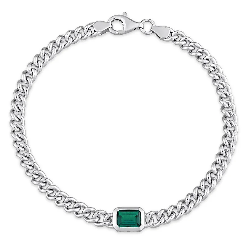 Tiny star bangles-Miadora 7/8ct TGW Octagon Created Emerald Curb Link Chain Bracelet in Sterling Silver